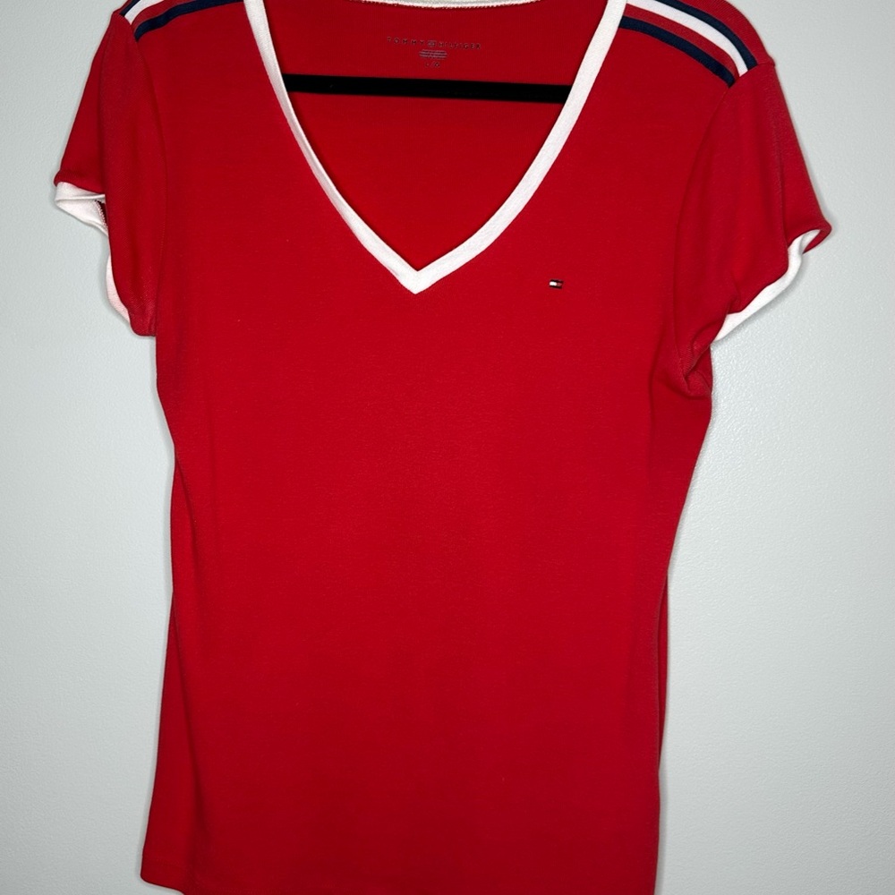 Tommy Hilfiger Red V-Neck Short Sleeve Tee